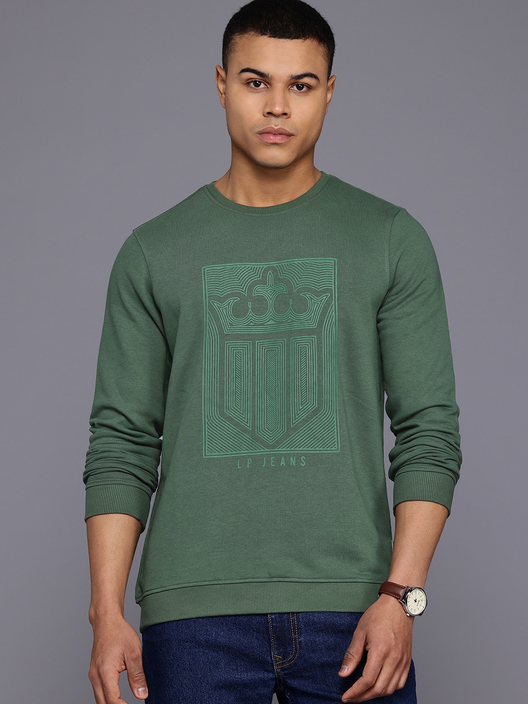 

Louis Philippe Jeans Men Printed Sweatshirt, Olive