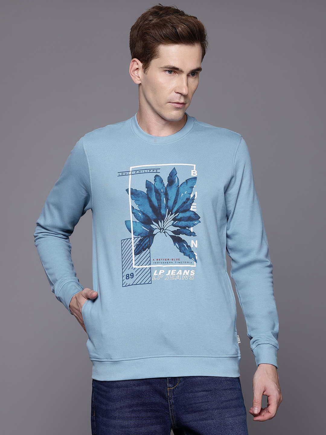 

Louis Philippe Jeans Pure Cotton Graphic Printed Sweatshirt, Blue