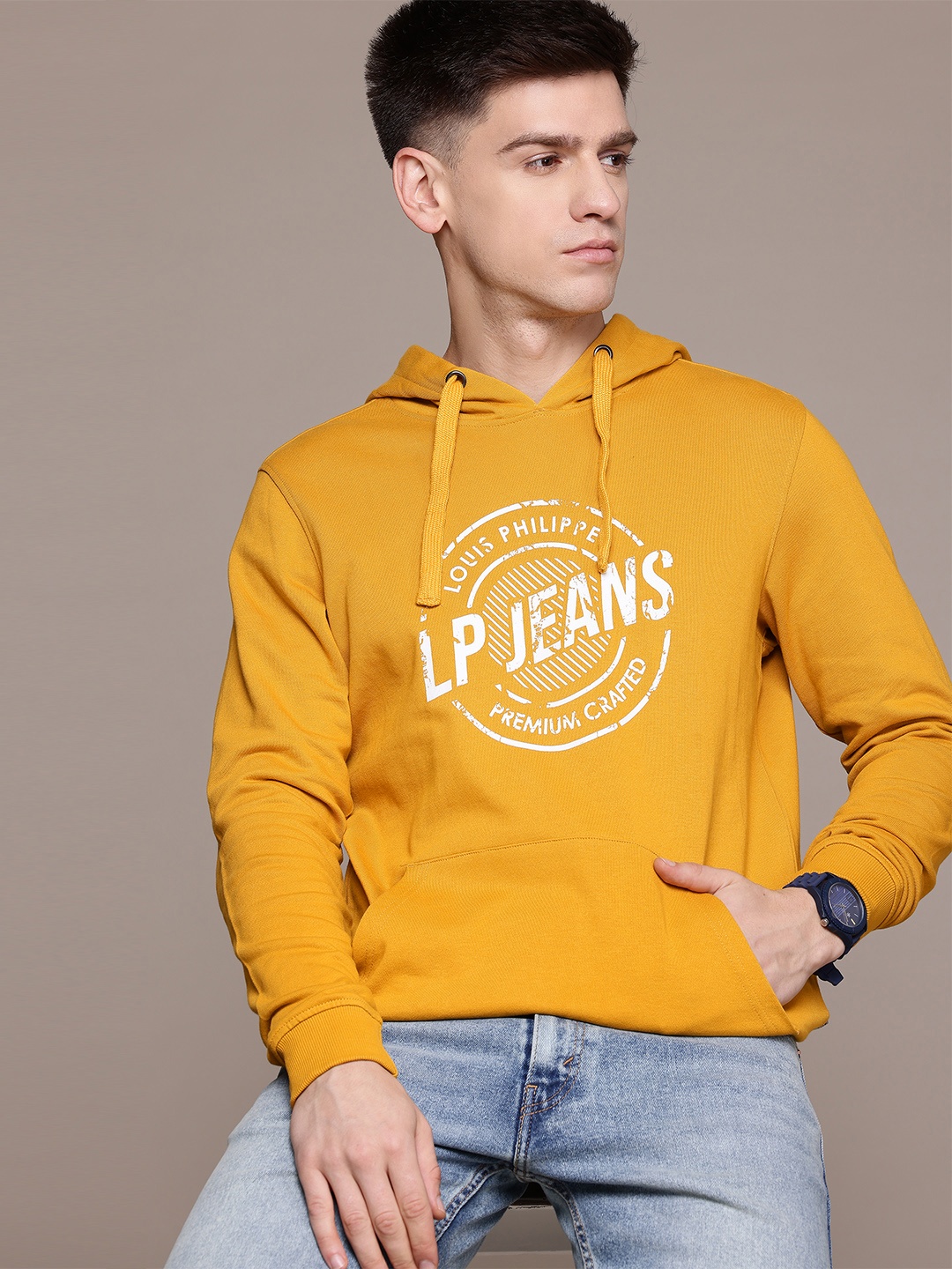

Louis Philippe Jeans Printed Hooded Sweatshirt, Yellow