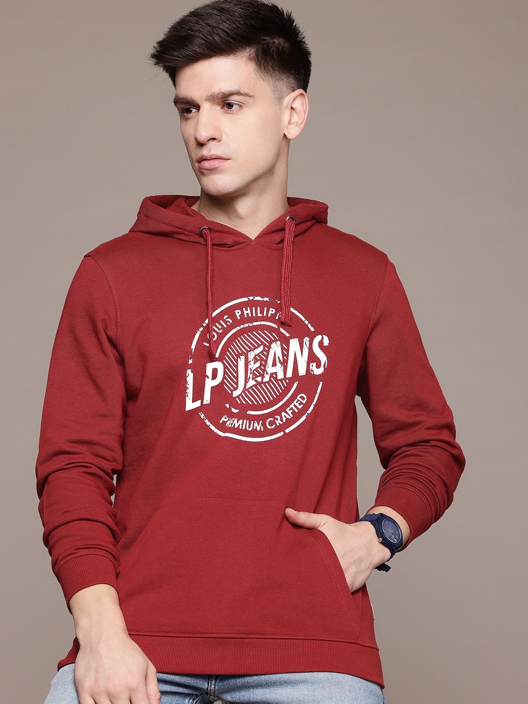 

Louis Philippe Jeans Printed Hooded Sweatshirt, Maroon