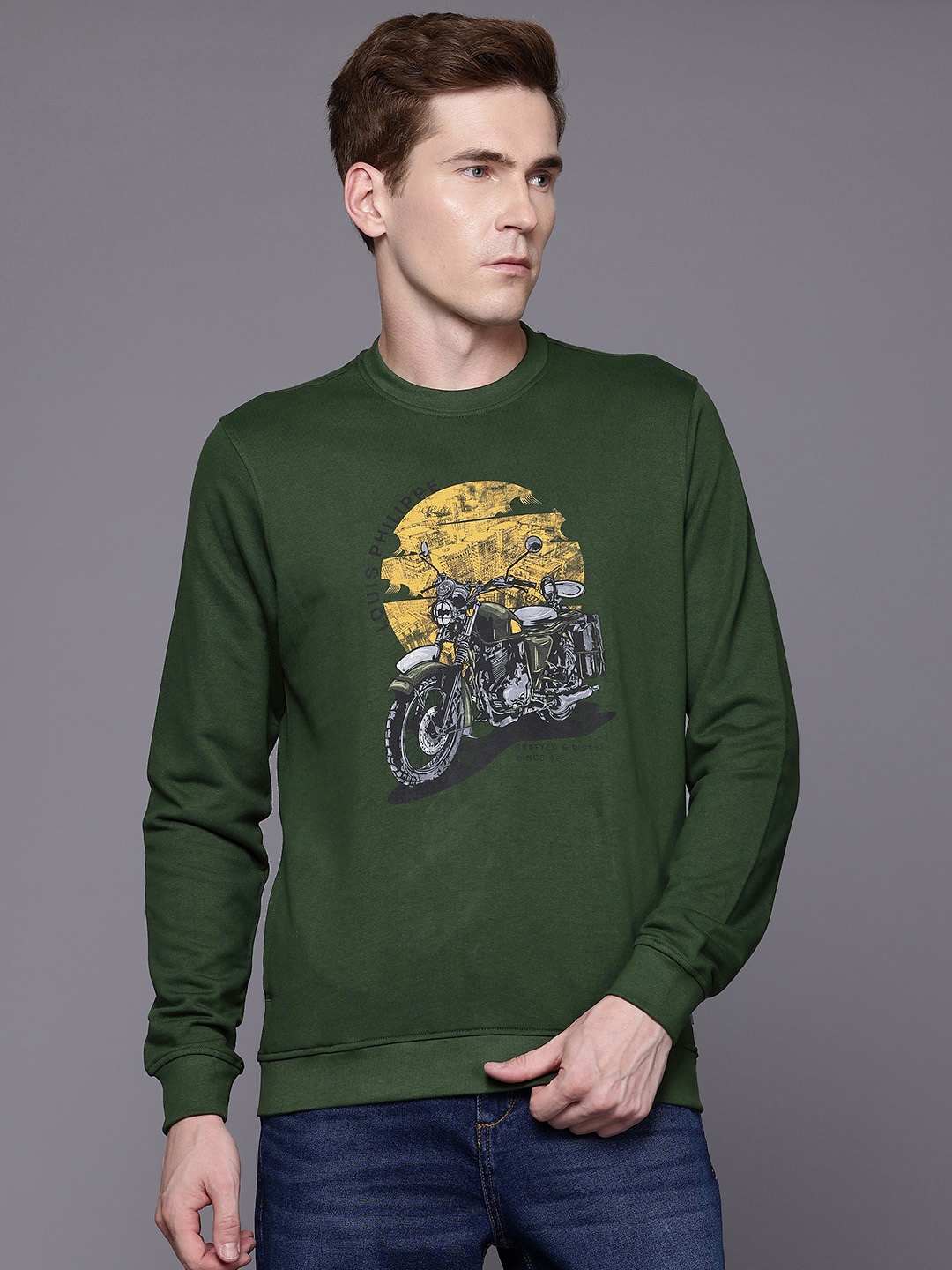 

Louis Philippe Jeans Pure Cotton Graphic Printed Sweatshirt, Gold