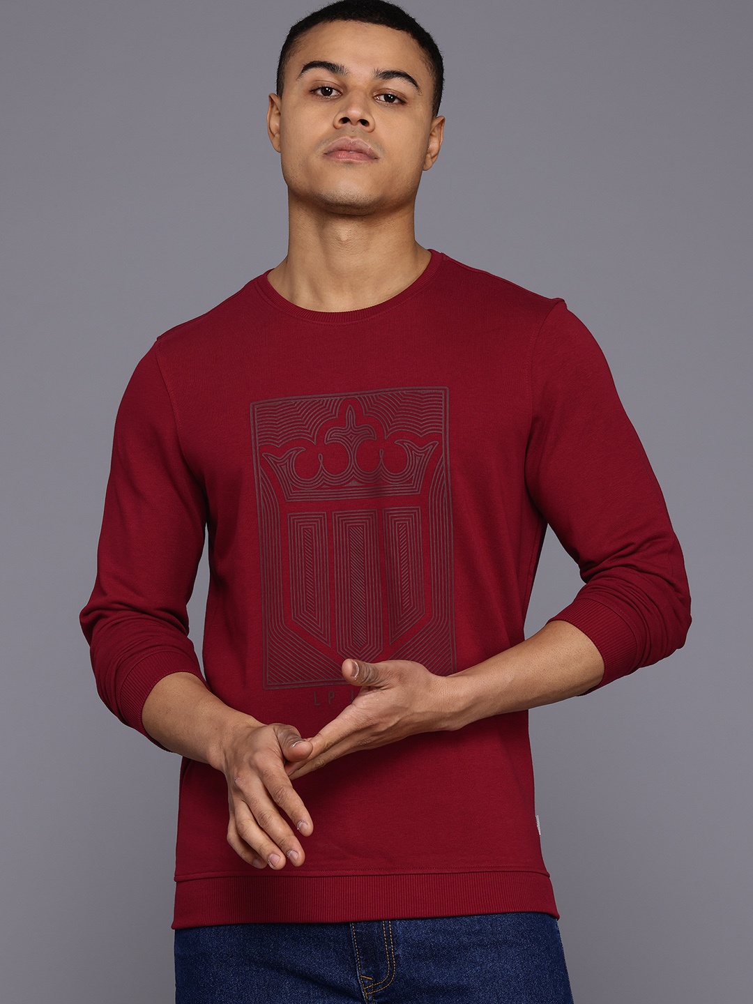 

Louis Philippe Jeans Men Printed Sweatshirt, Maroon