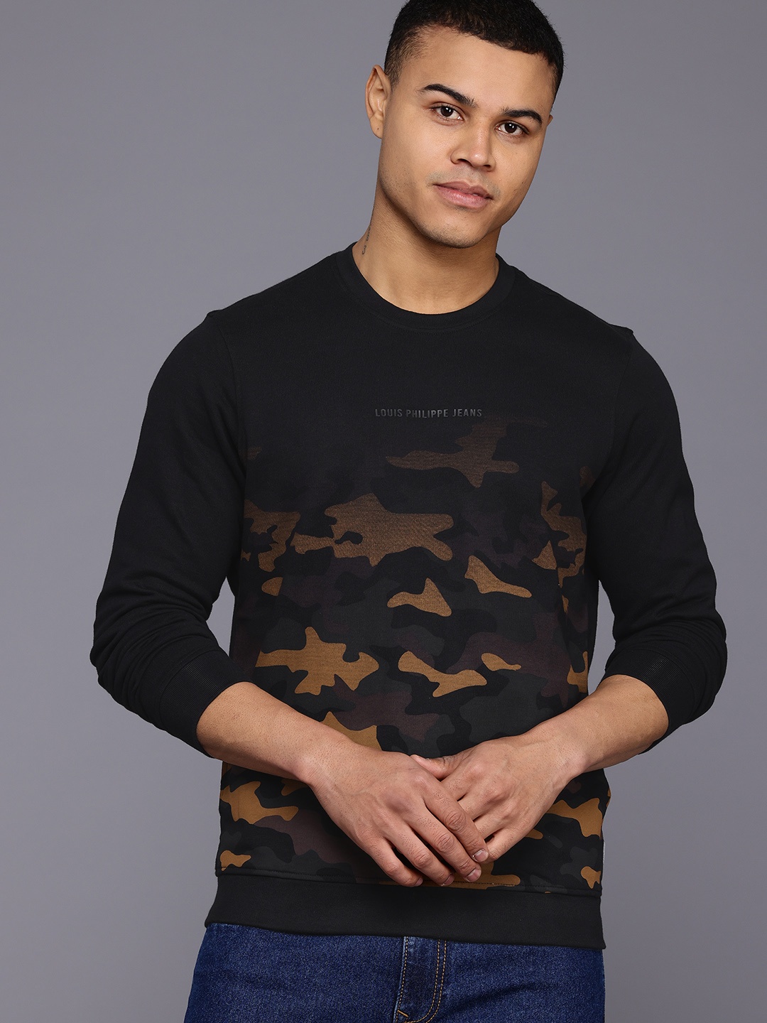 

Louis Philippe Jeans Men Printed Sweatshirt, Black