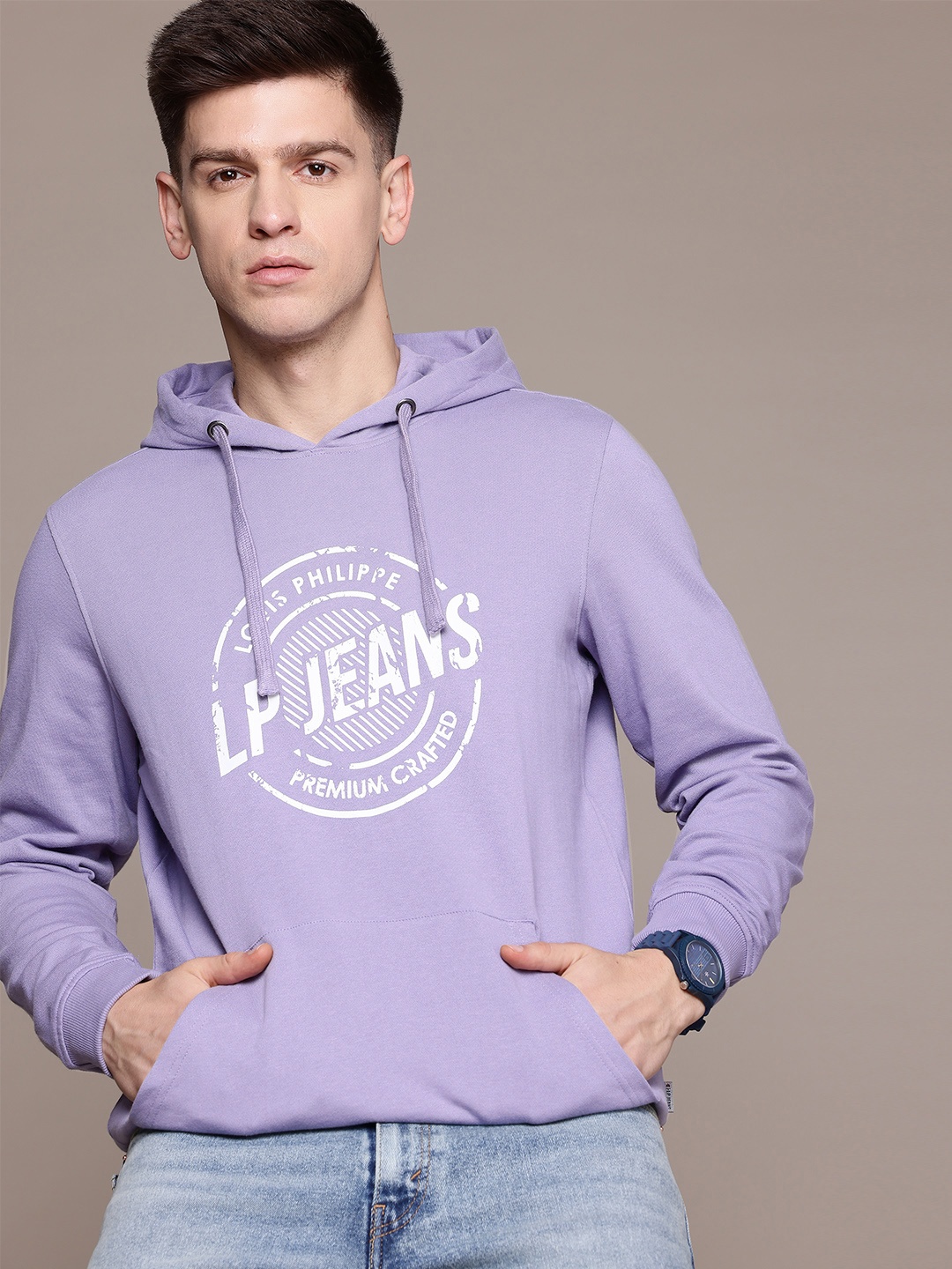 

Louis Philippe Jeans Printed Hooded Sweatshirt, Lavender