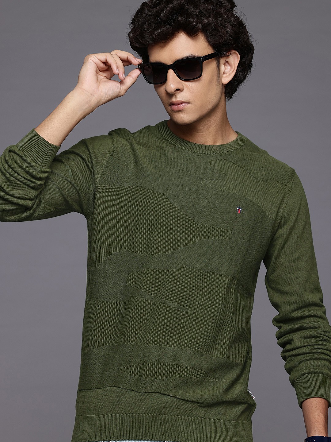 

Louis Philippe Jeans Pure Cotton Pullover, Olive