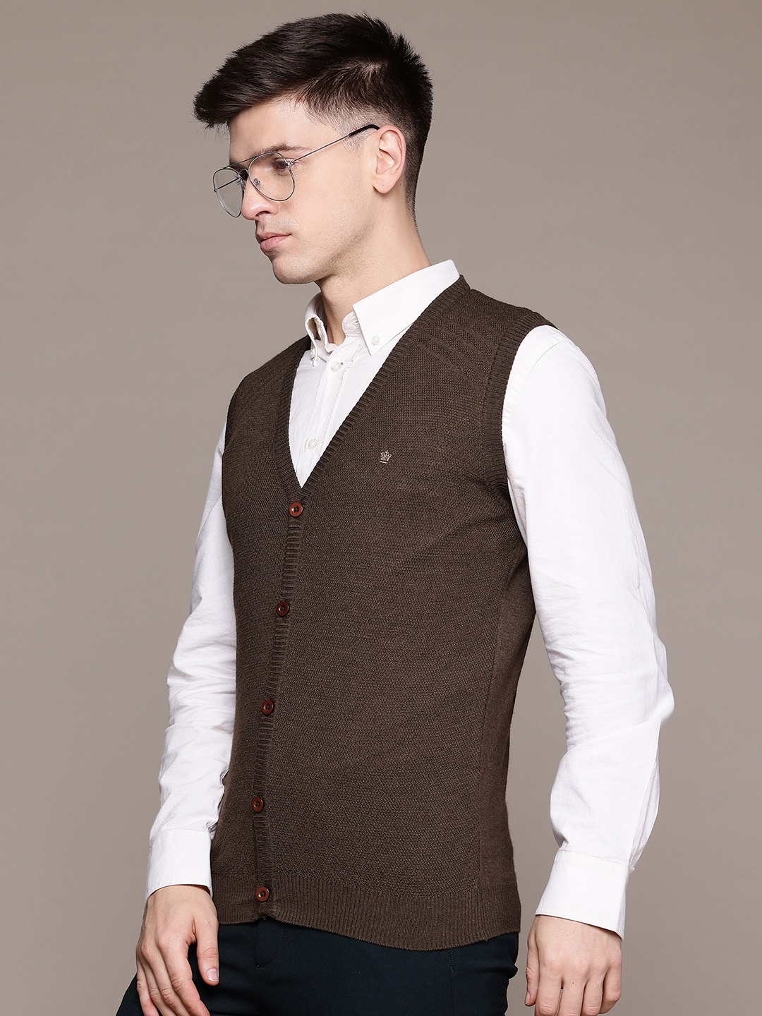 

Louis Philippe V-Neck Sleeveless Cardigan, Brown