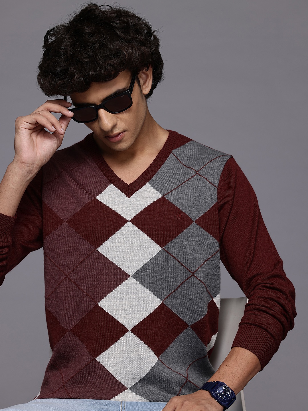 

Louis Philippe Geometric Printed Sweater, Maroon