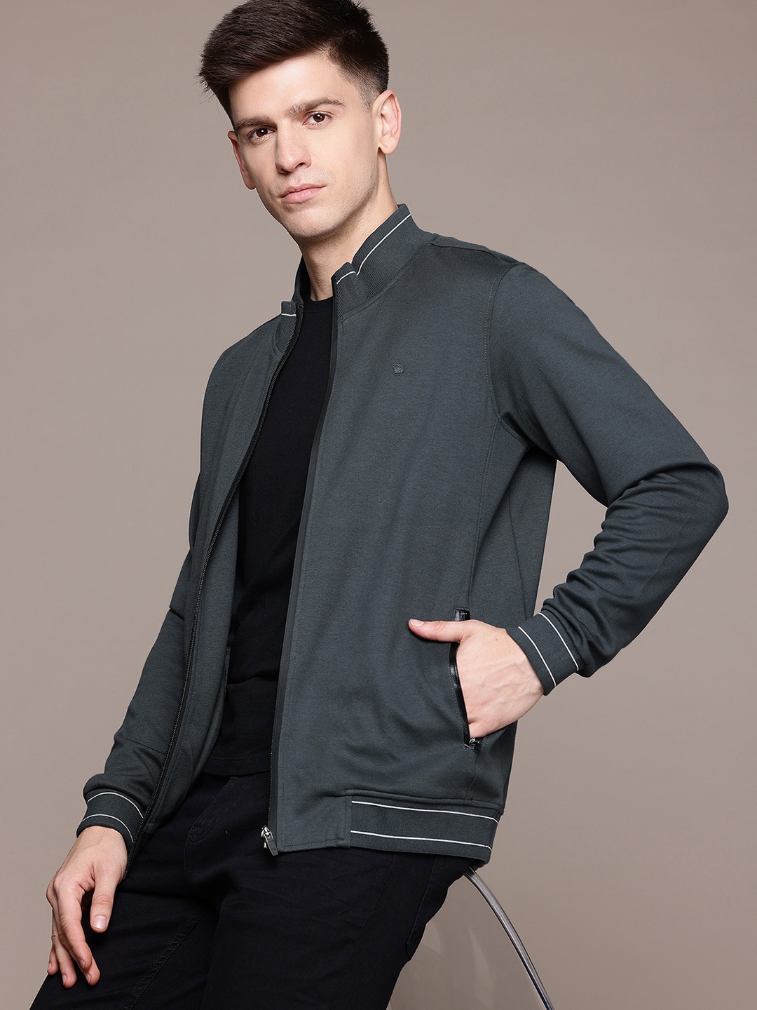 

Louis Philippe Mock Collar Long Sleeves Sweatshirt, Charcoal