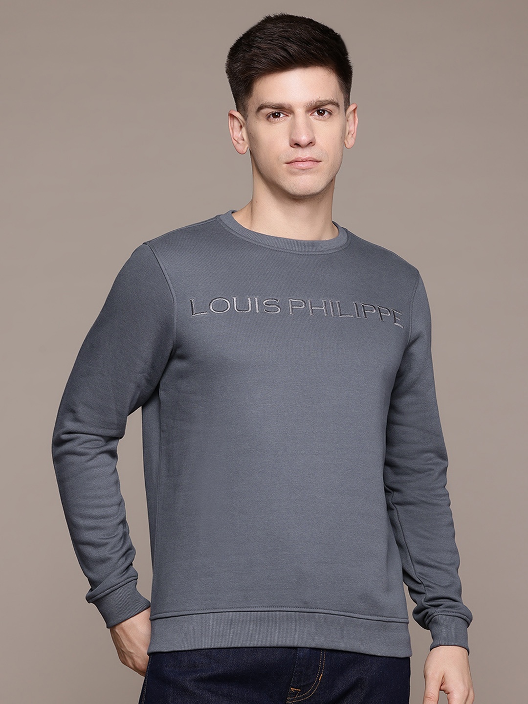 

Louis Philippe Brand Logo Embroidered Pullover Sweatshirt, Grey