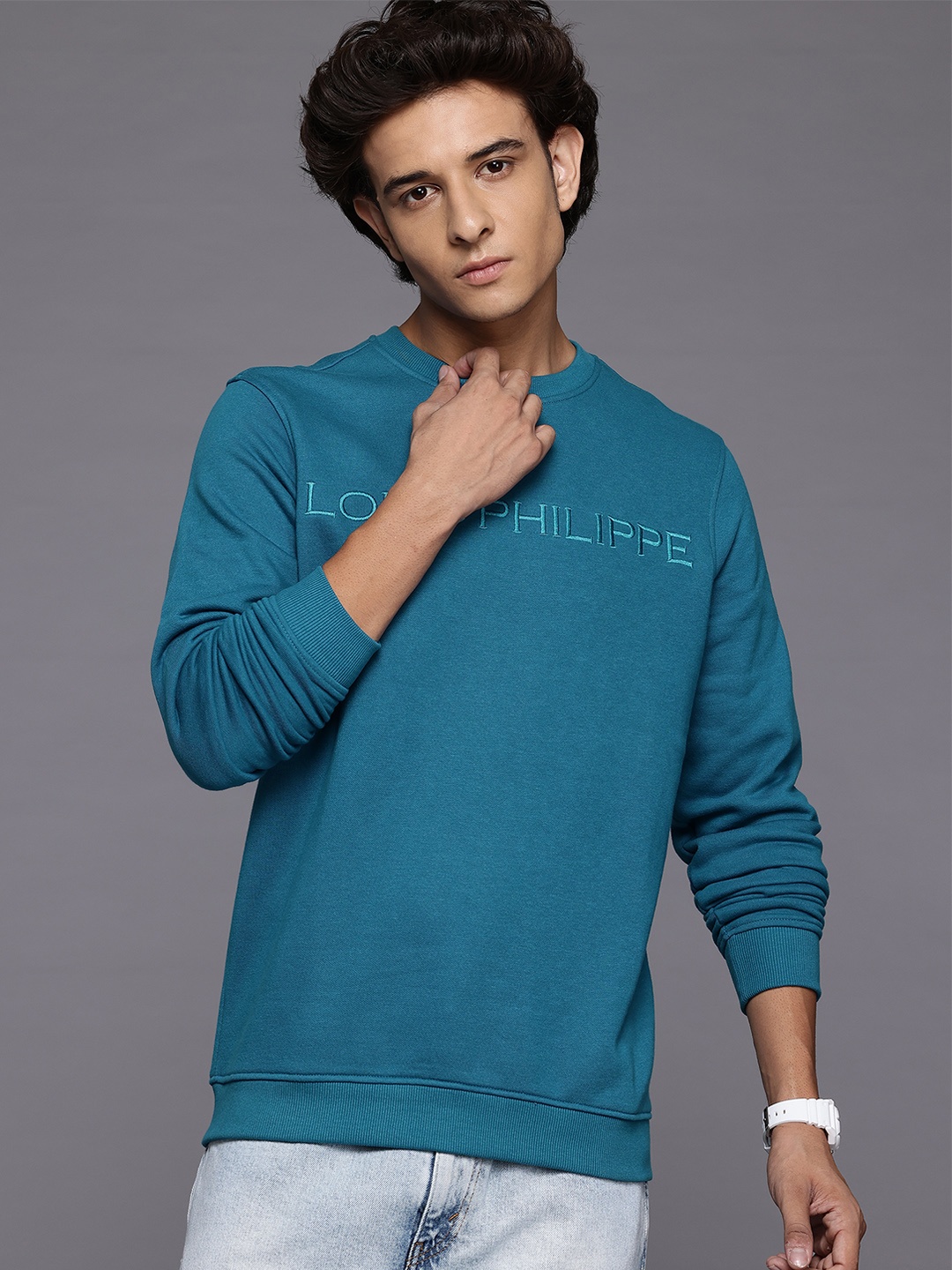 

Louis Philippe Logo Embroidered Sweatshirt, Teal