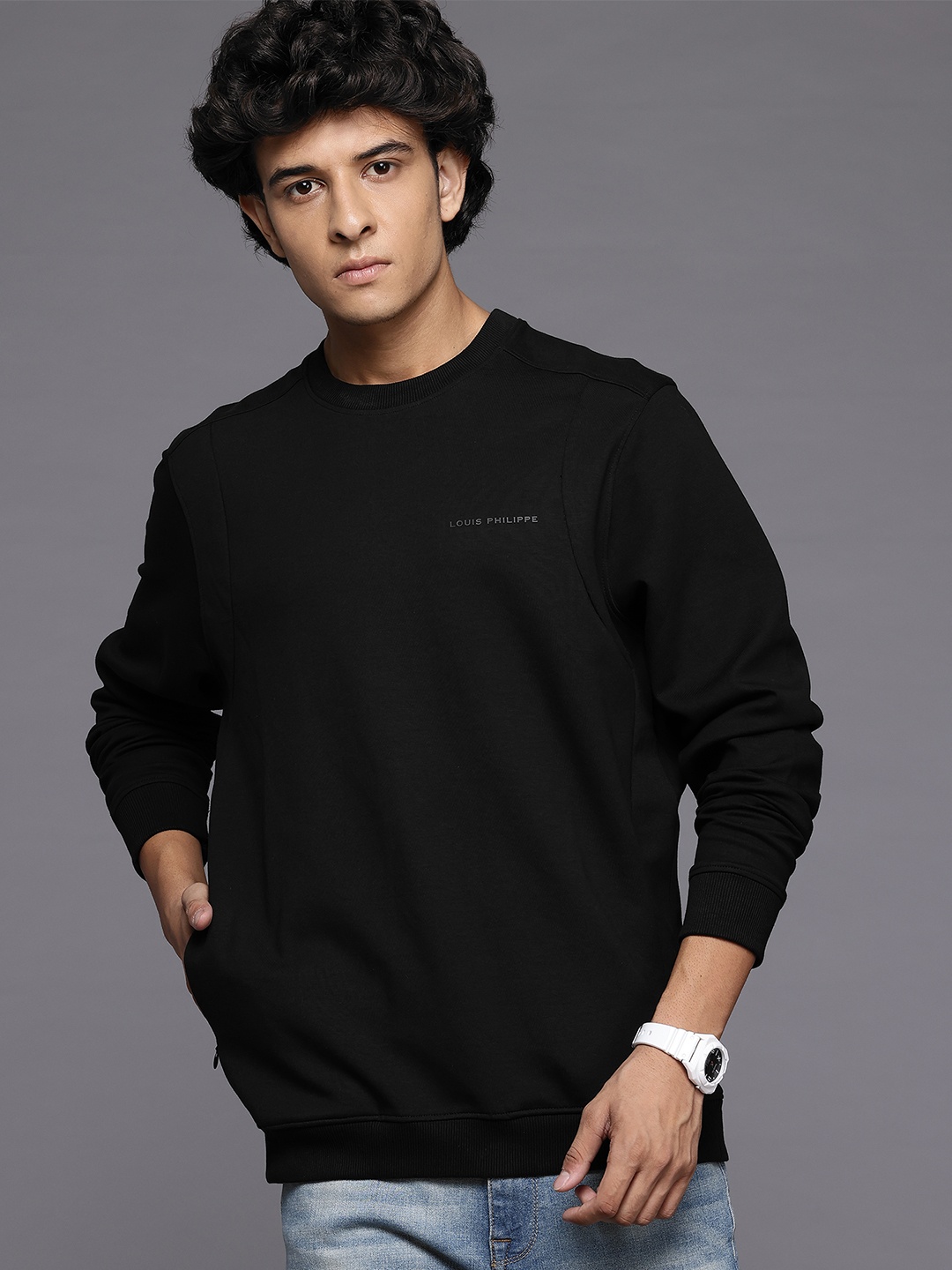 

Louis Philippe Embroidered Sweatshirt, Black