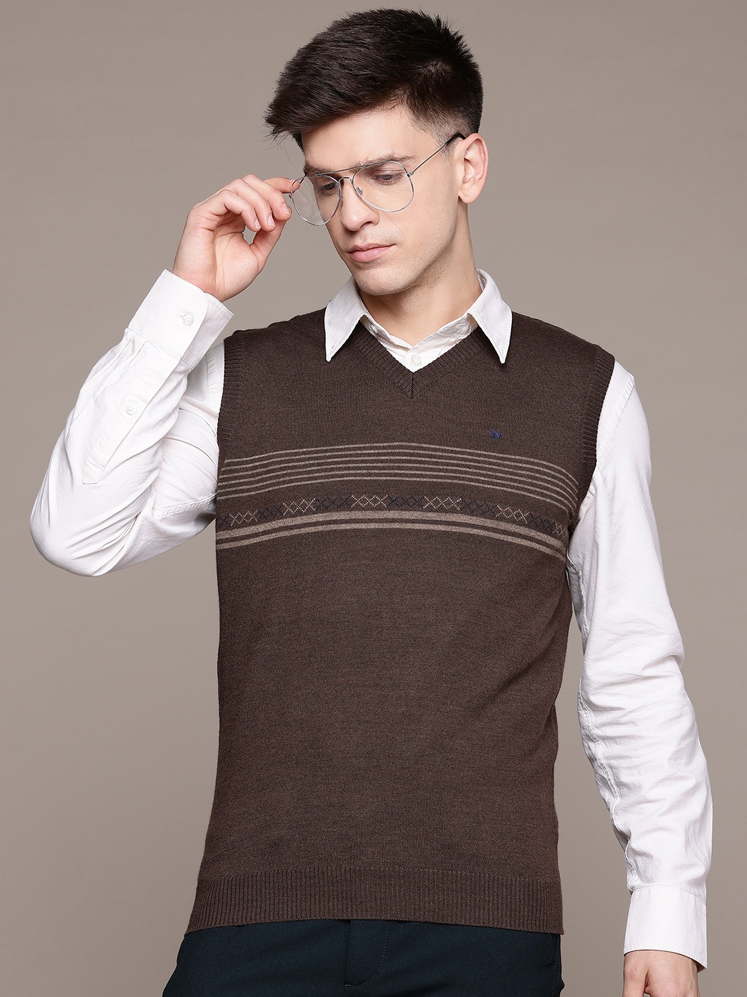 

Louis Philippe Striped Sweater Vest, Brown