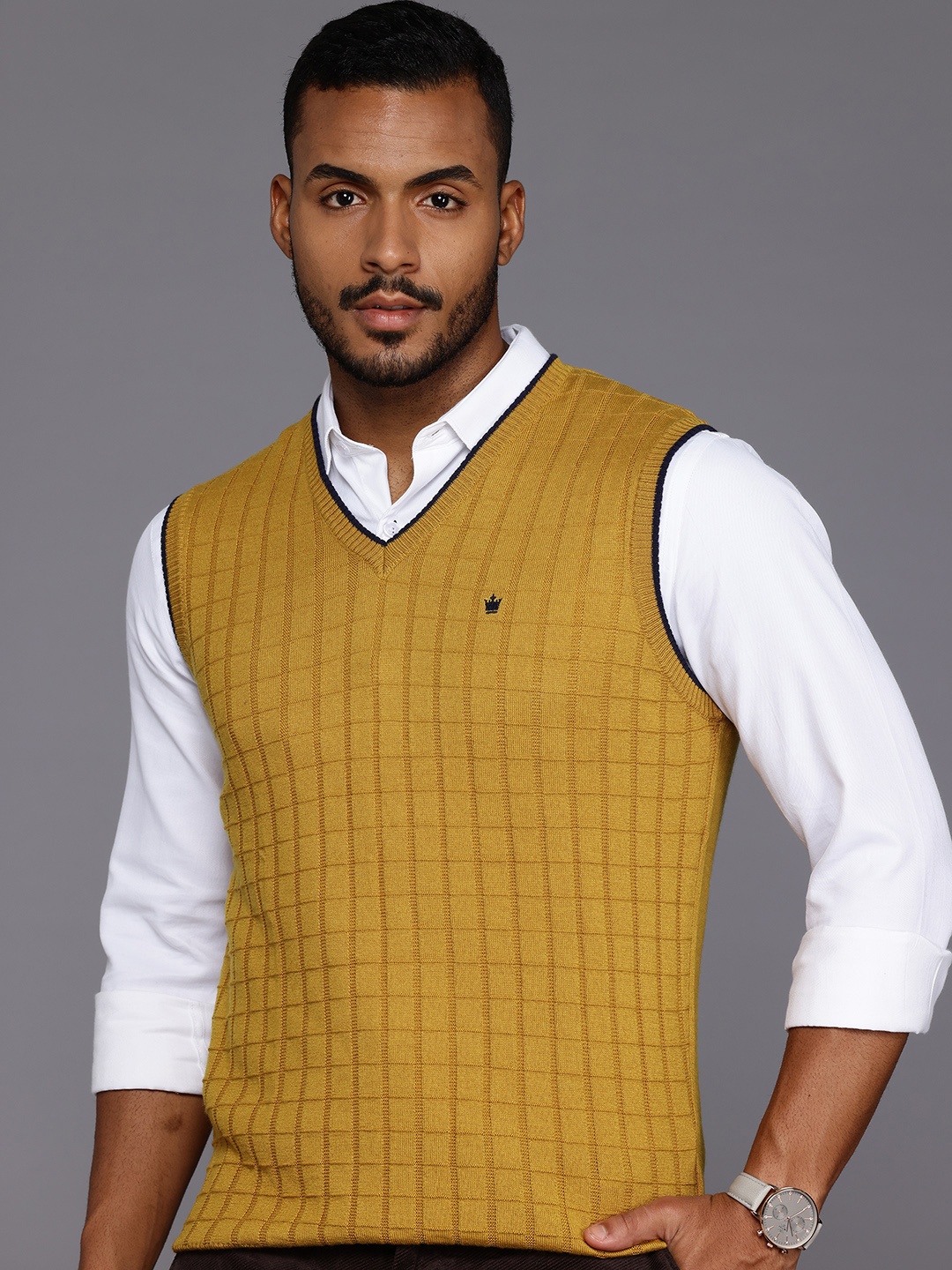 

Louis Philippe Geometric Sweater Vest, Mustard