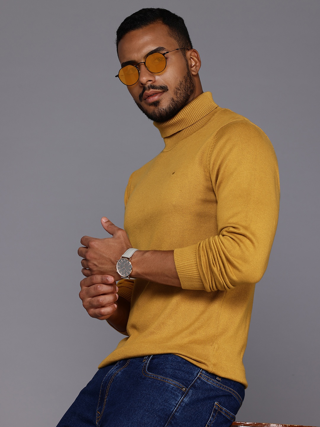 

Louis Philippe Men Pure Cotton Pullover, Mustard