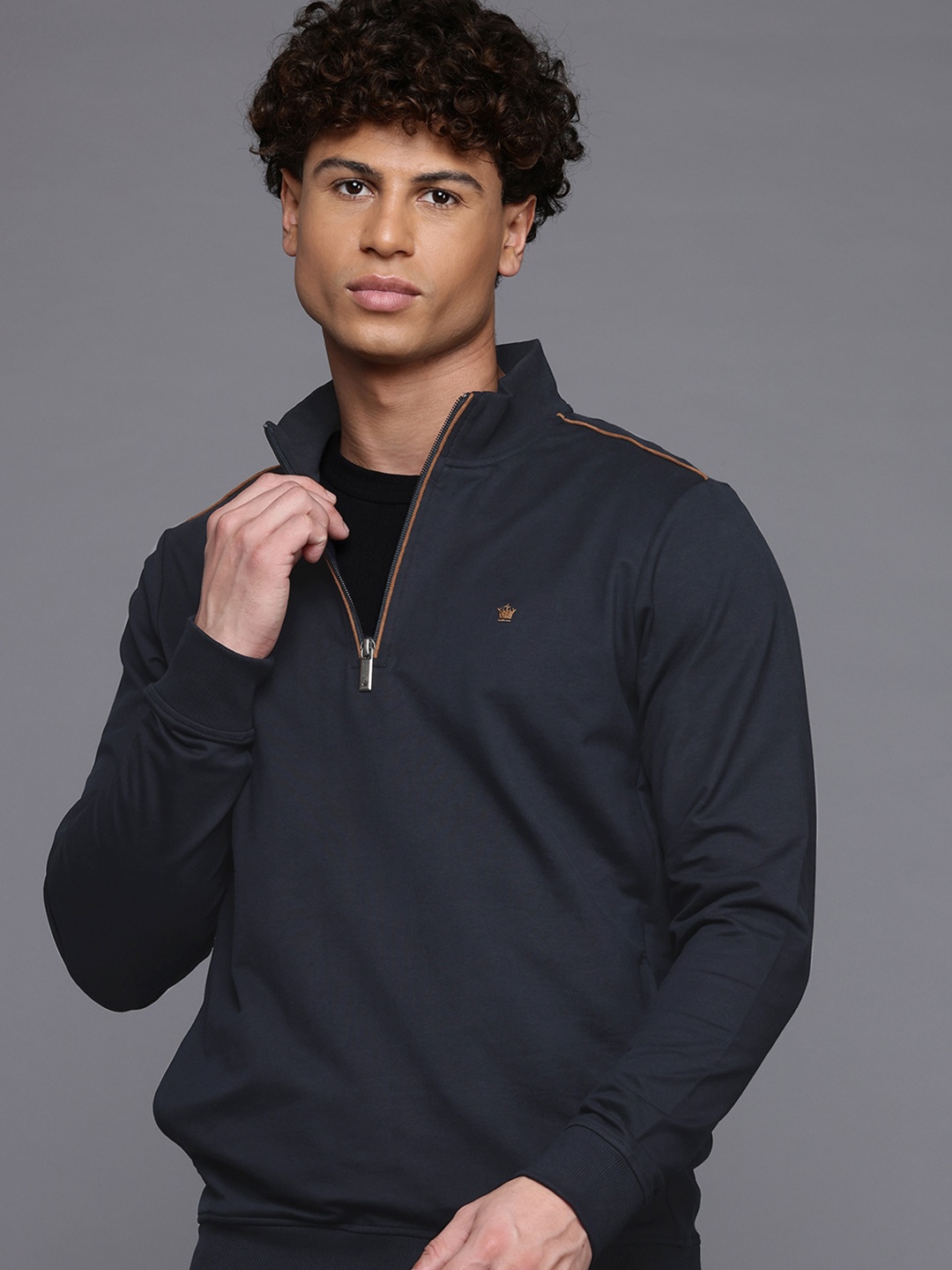 

Louis Philippe Half-Zipper Sweatshirt, Navy blue