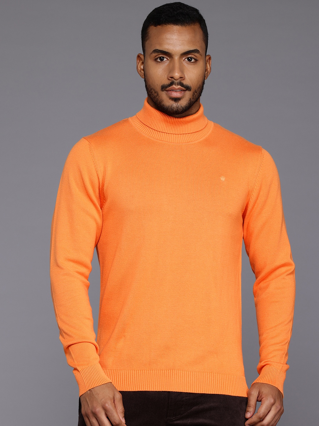 

Louis Philippe Men Cotton Turtle Neck Pullover Sweater, Orange