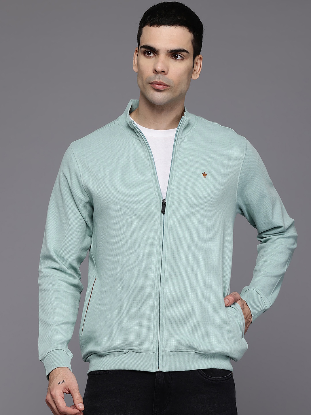 

Louis Philippe Front-Open Sweatshirt, Turquoise blue