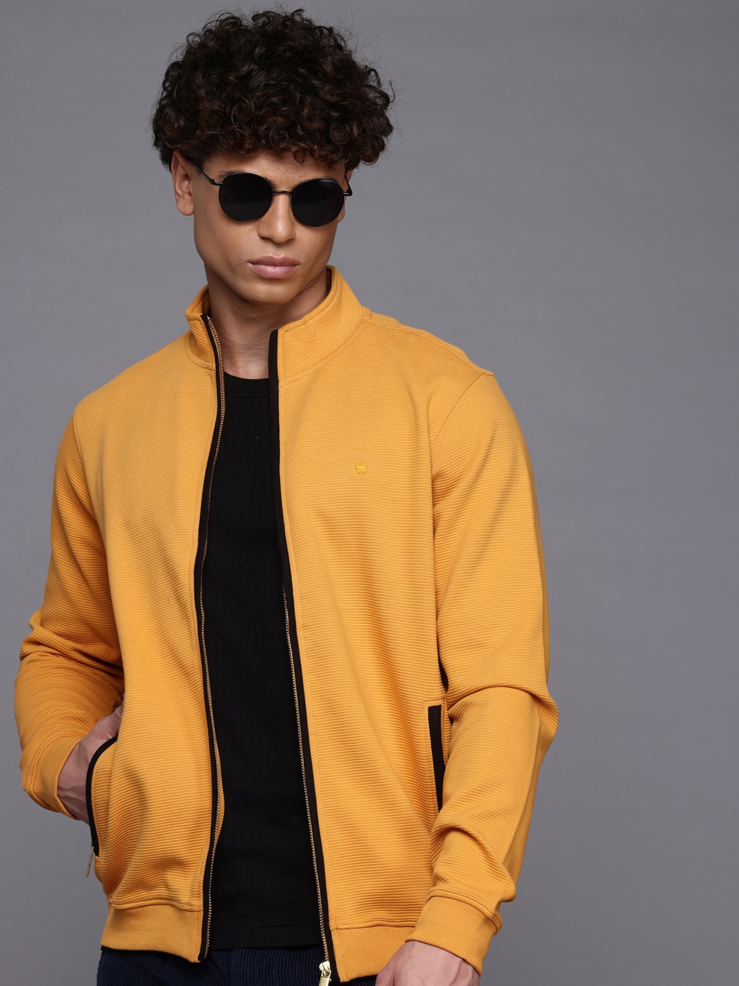 

Louis Philippe Front-Open Sweatshirt, Mustard