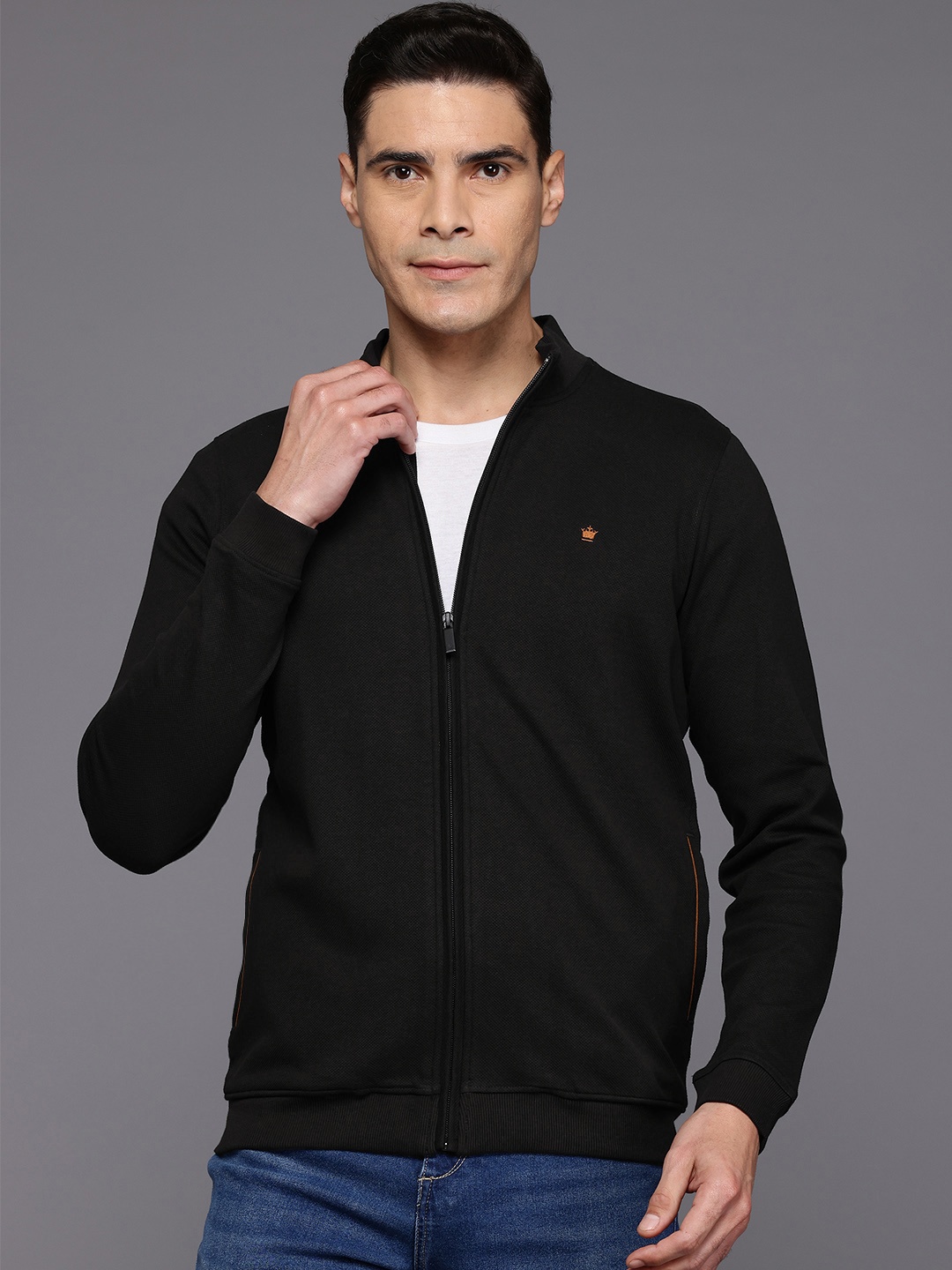 

Louis Philippe Front-Open Zipper Sweatshirt, Black