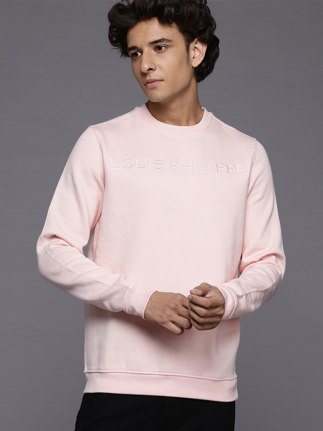 

Louis Philippe Logo Embroidered Sweatshirt, Pink