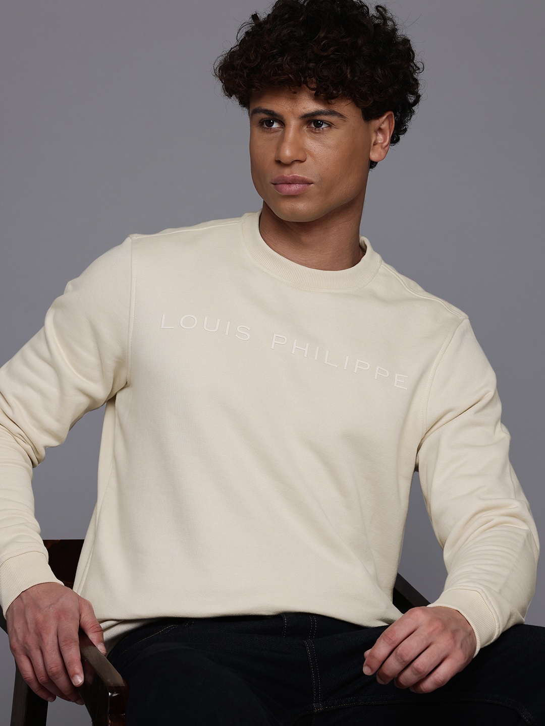 

Louis Philippe Embroidered Typography Sweatshirt, Beige