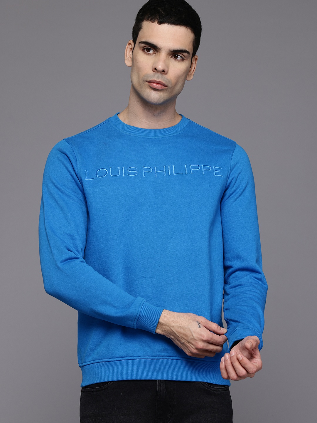 

Louis Philippe Brand Name Embroidered Sweatshirt, Blue