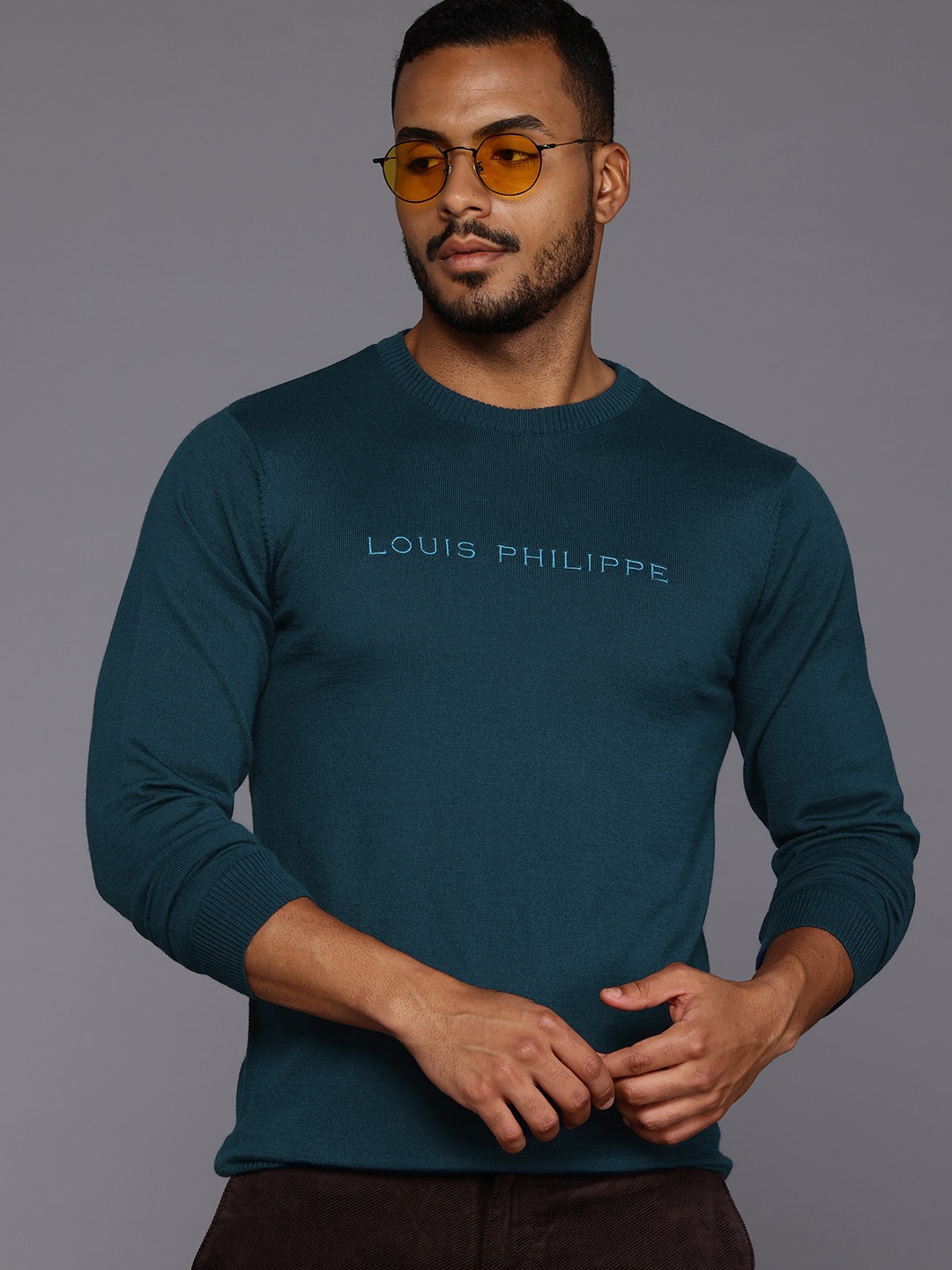 

Louis Philippe Brand Logo Embroidered Pullover Sweater, Teal