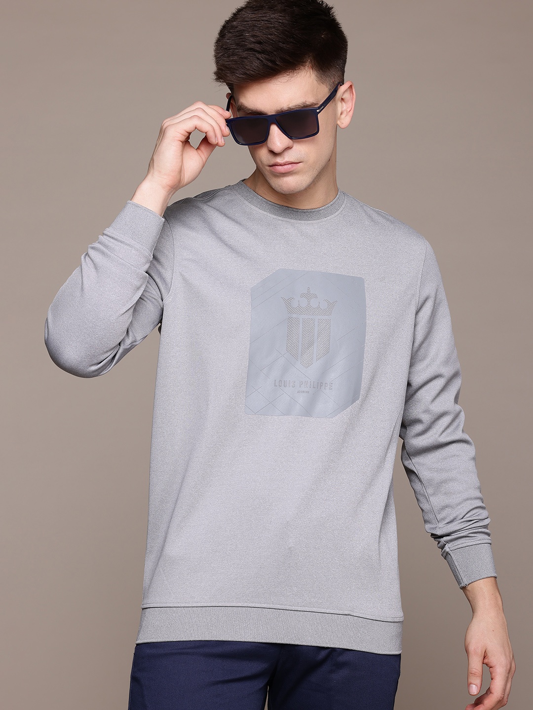 

Louis Philippe Ath.Work Round Neck Printed Sweatshirt, Grey