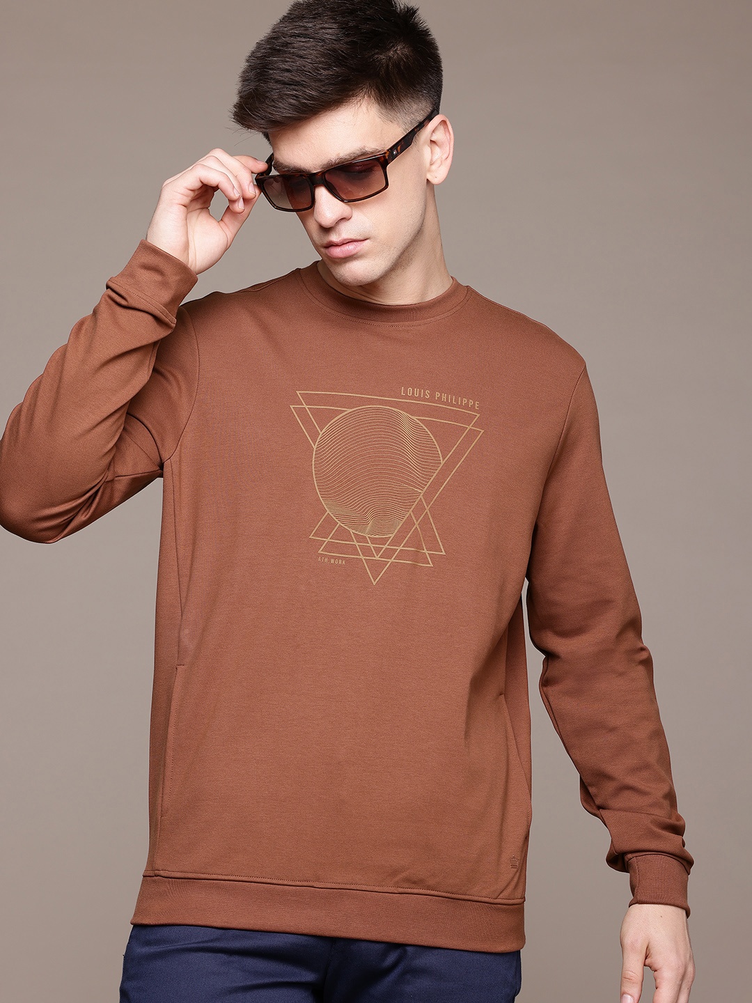 

Louis Philippe Ath.Work Round Neck Printed Sweatshirt, Brown