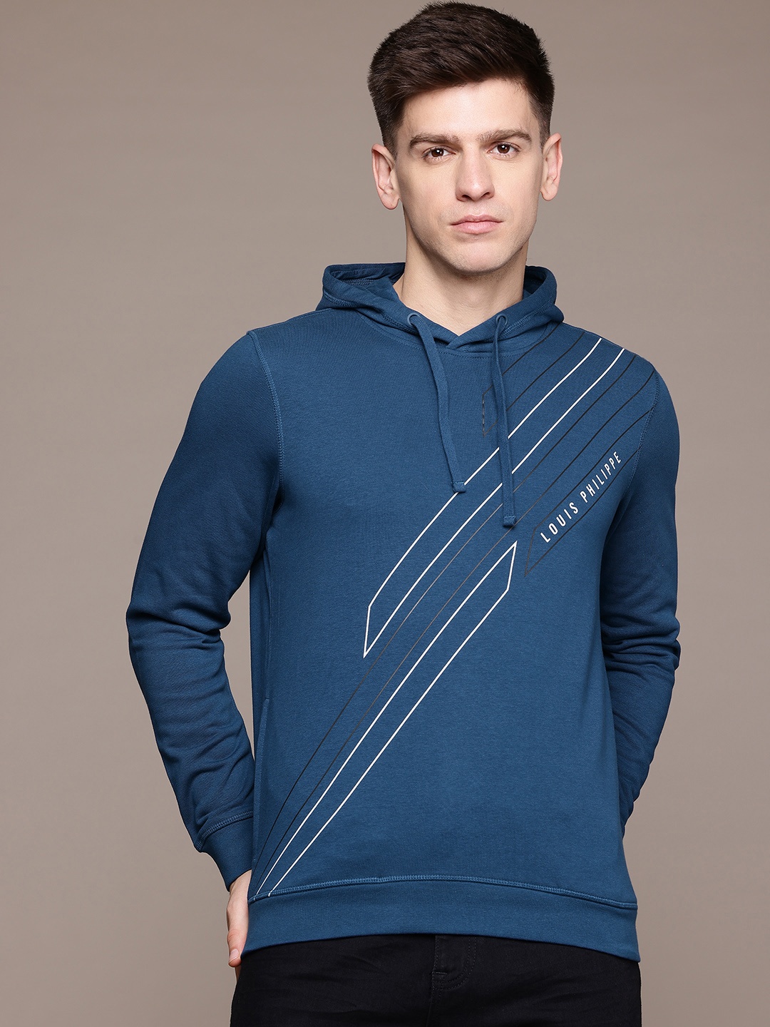 

Louis Philippe Ath.Work Striped Hooded Sweatshirt, Blue