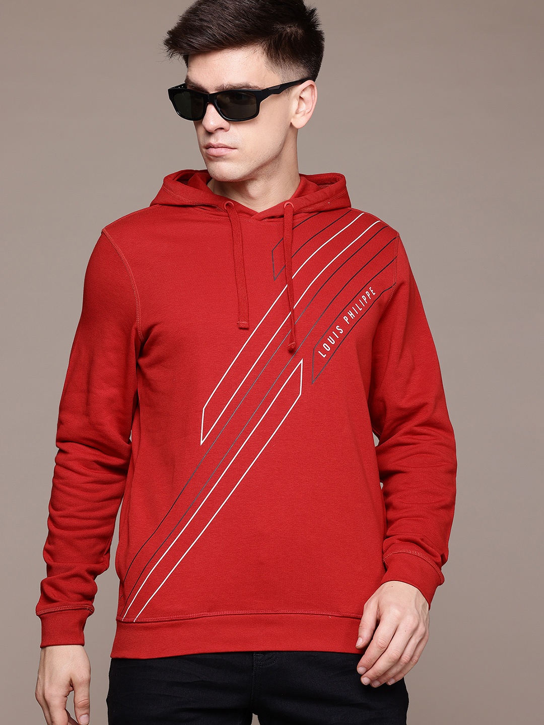 

Louis Philippe Ath.Work Slim Fit Printed Hooded Sweatshirt, Red
