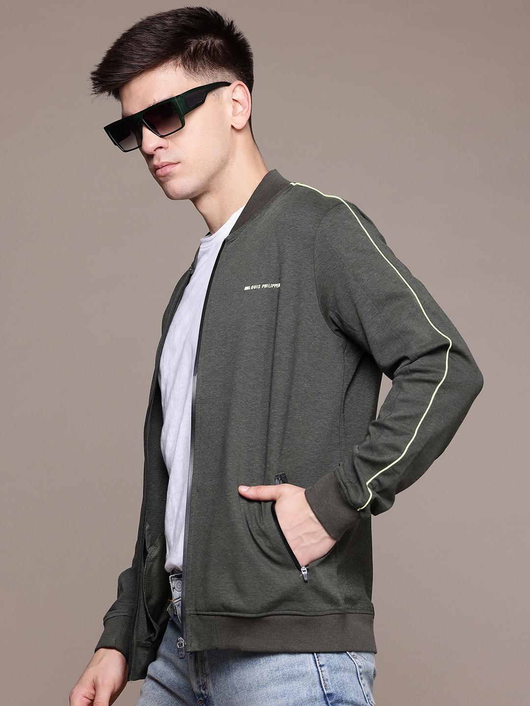 

Louis Philippe ATHPLAY Mandarin Collar Sweatshirt, Olive