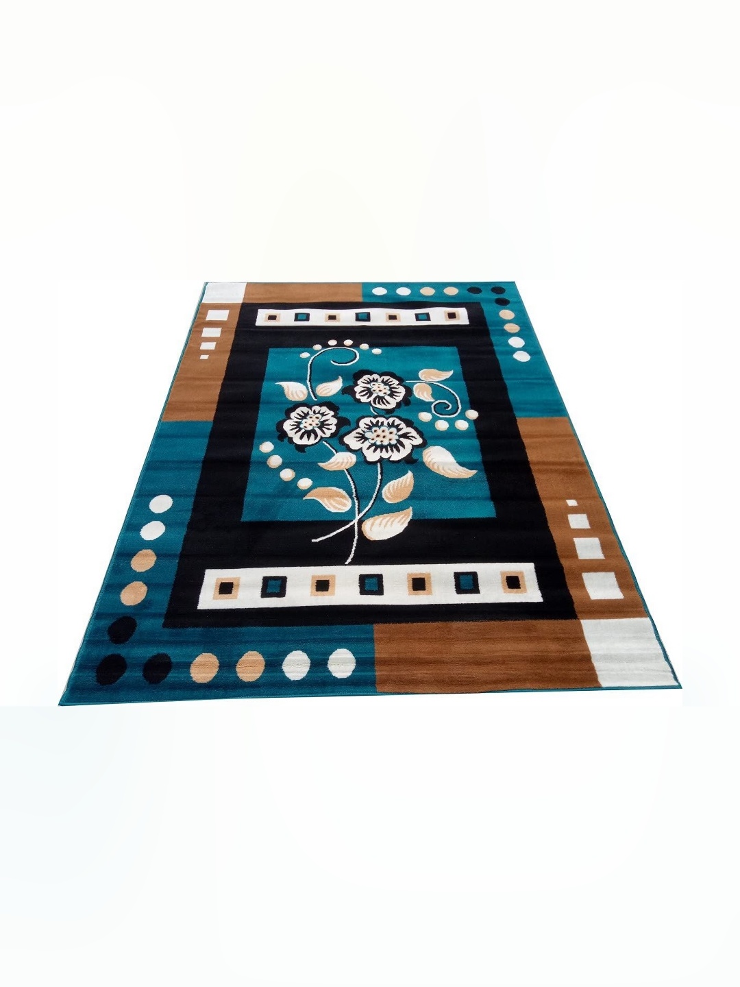 

SANA CARPET Blue & Brown Floral Anti Skid Rectangle Carpet
