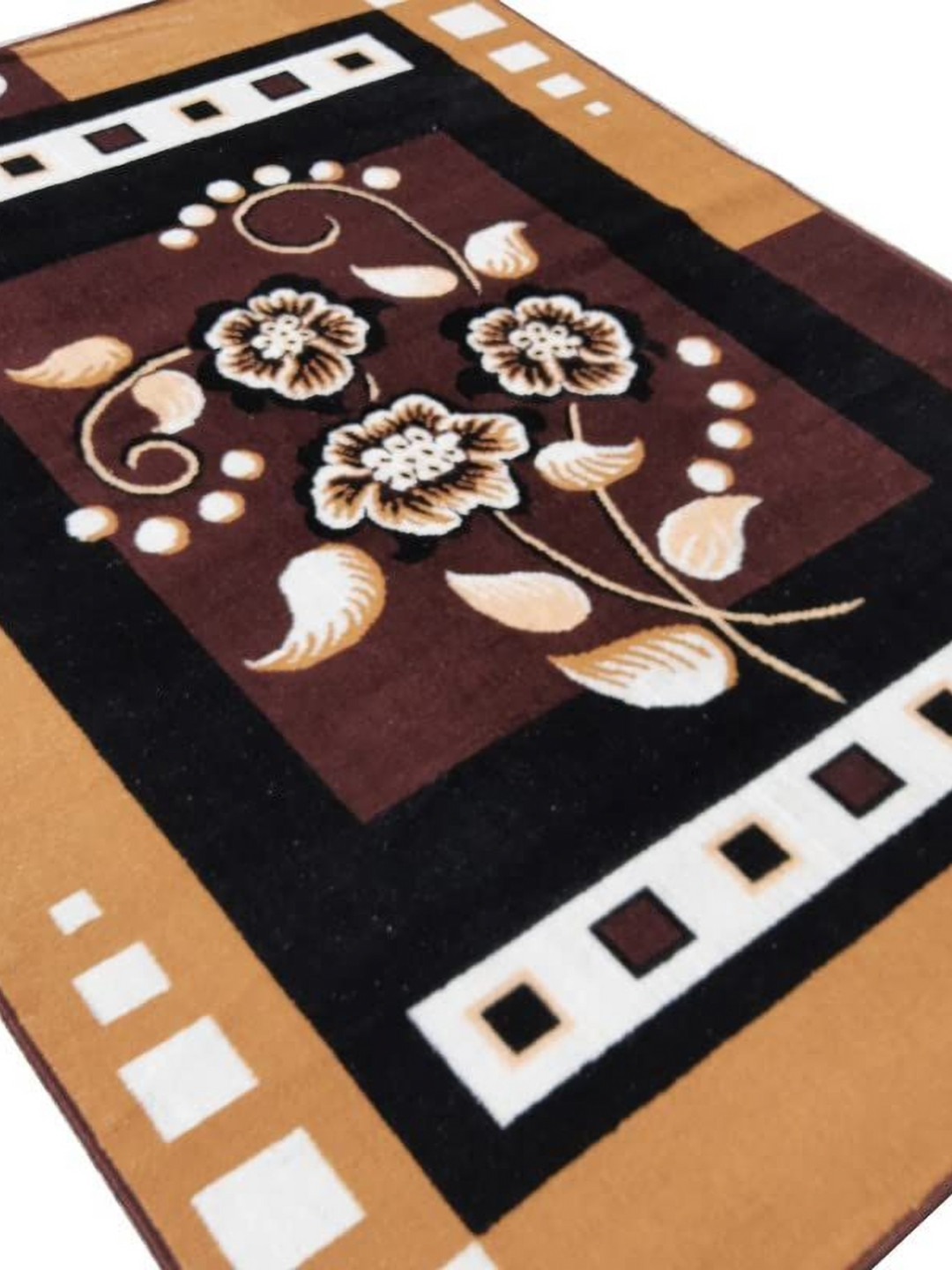 

SANA CARPET Brown & Black Floral Anti Skid Rectangle Carpet