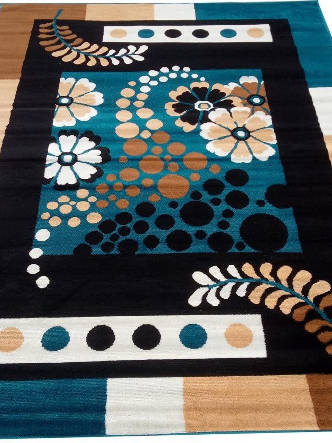 

SANA CARPET Blue & Black Floral Anti Skid Rectangle Carpet