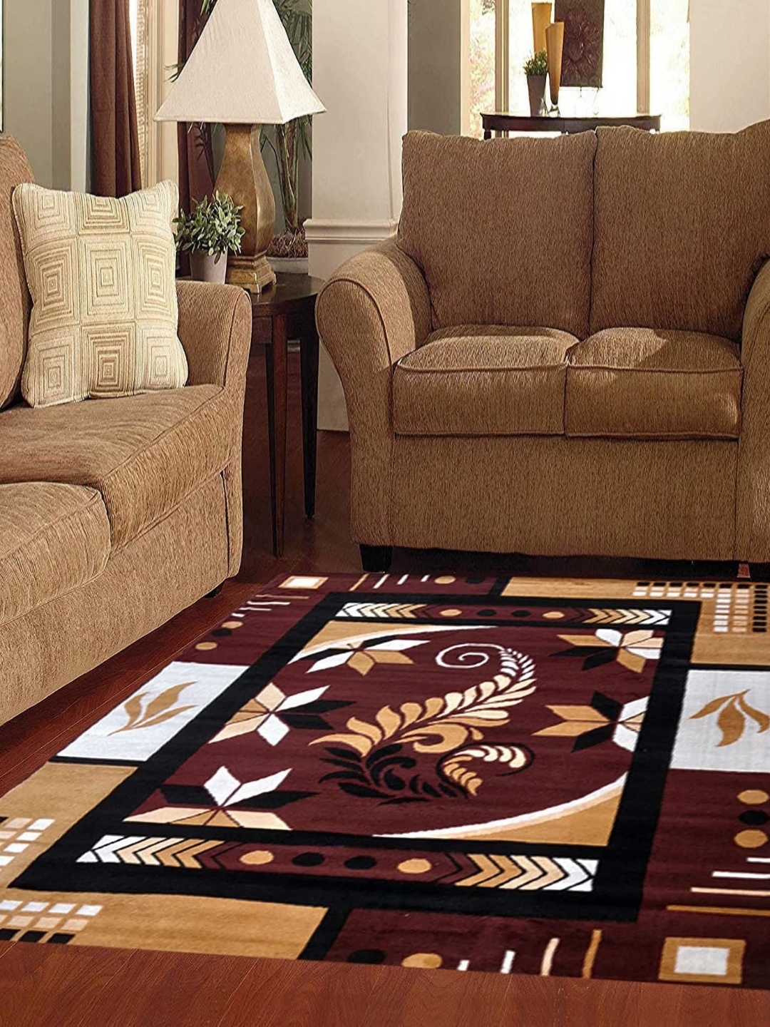 

SANA CARPET Brown & Black Geometric Anti Skid Rectangle Carpet