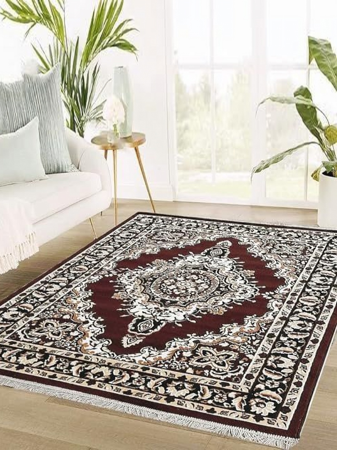 

SANA CARPET Brown & White Floral Anti Skid Rectangle Carpet