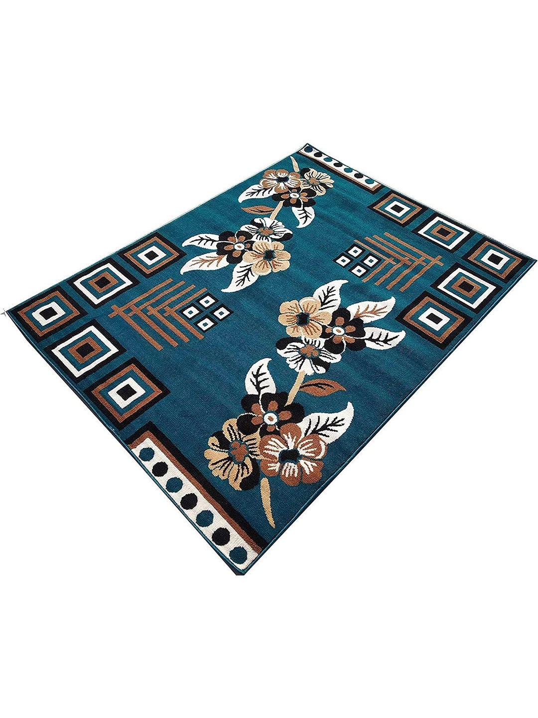 

SANA CARPET Blue & Black Floral Anti Skid Rectangle Carpet