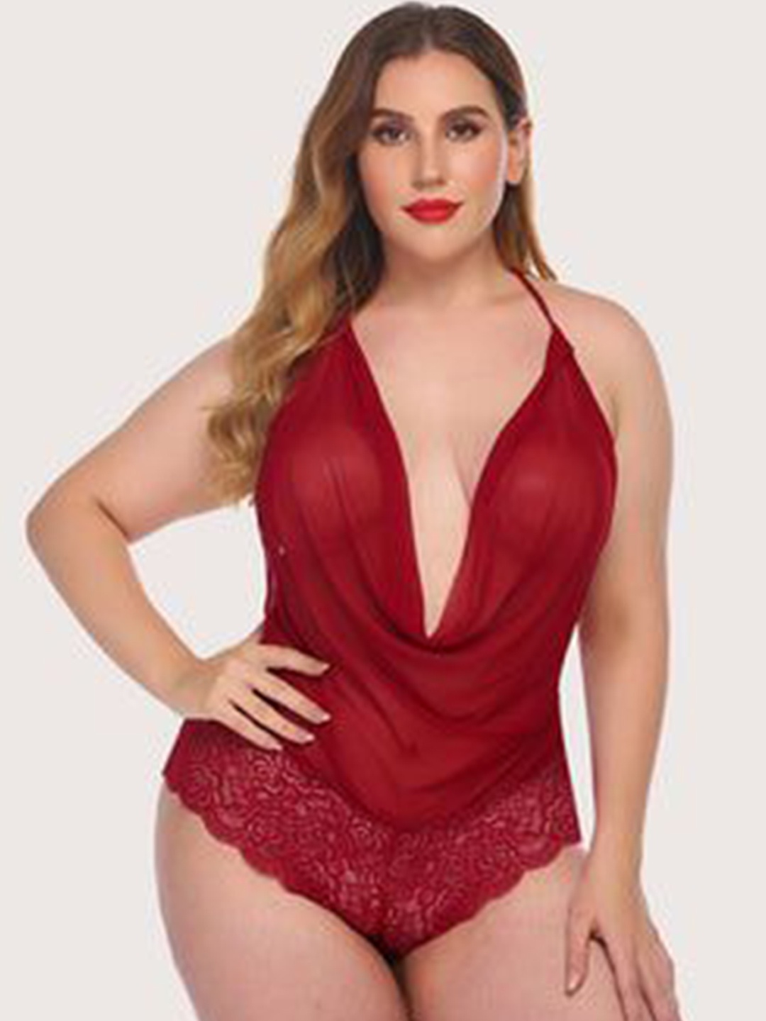 

Softwrap Net Halter Neck Baby Doll, Maroon