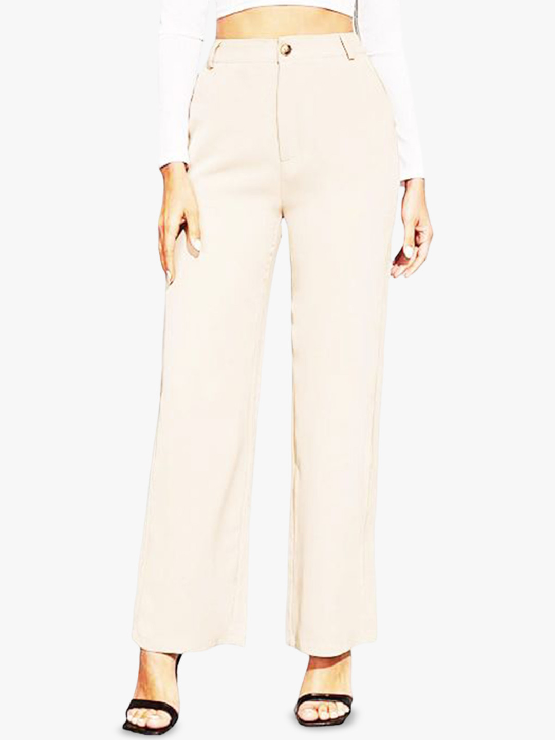 

BAESD Women Relaxed Straight Leg Straight Fit High-Rise Trousers, White