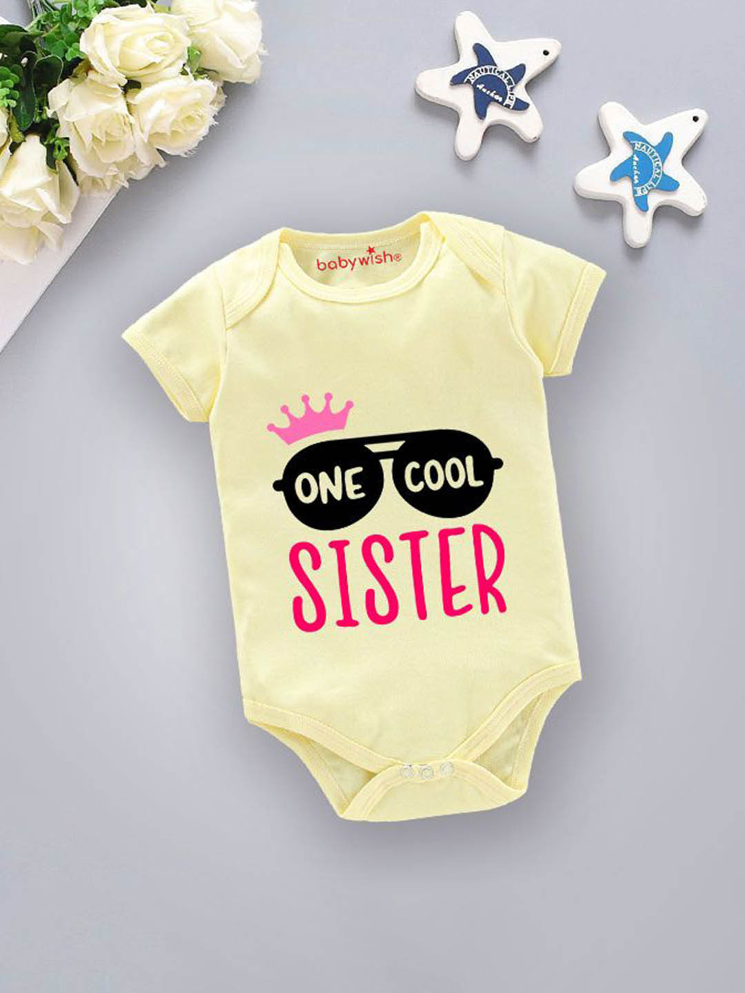 

Babywish Infants Printed Cotton Romper, Yellow