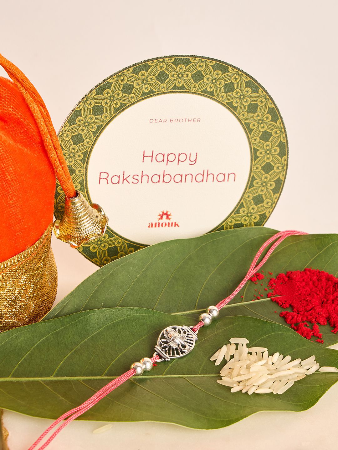 

Anouk 925 Sterling Silver Beaded Thread Rakhi With Roli Chawal