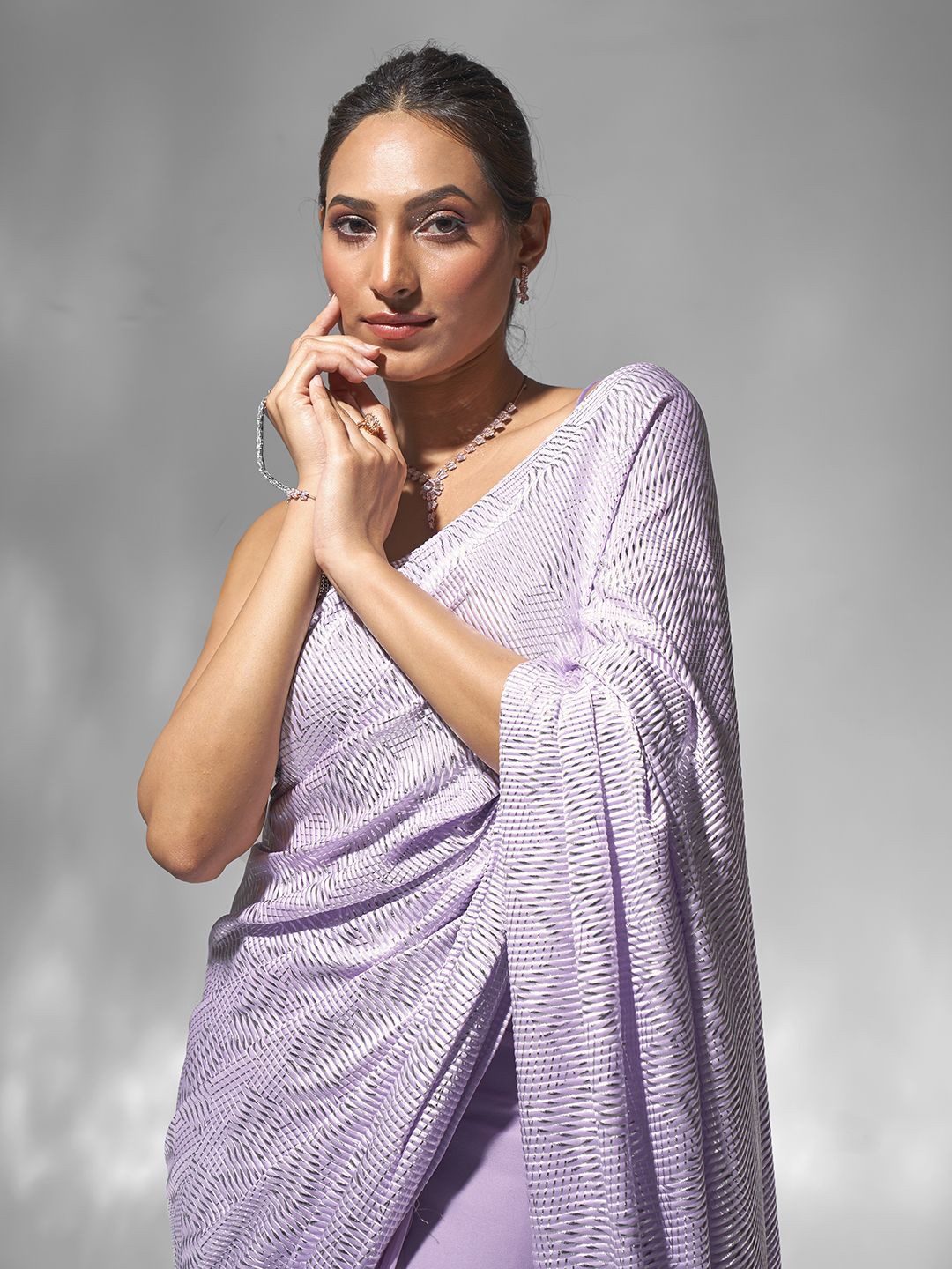 

modeva Embellished Ready to Wear Saree, Lavender