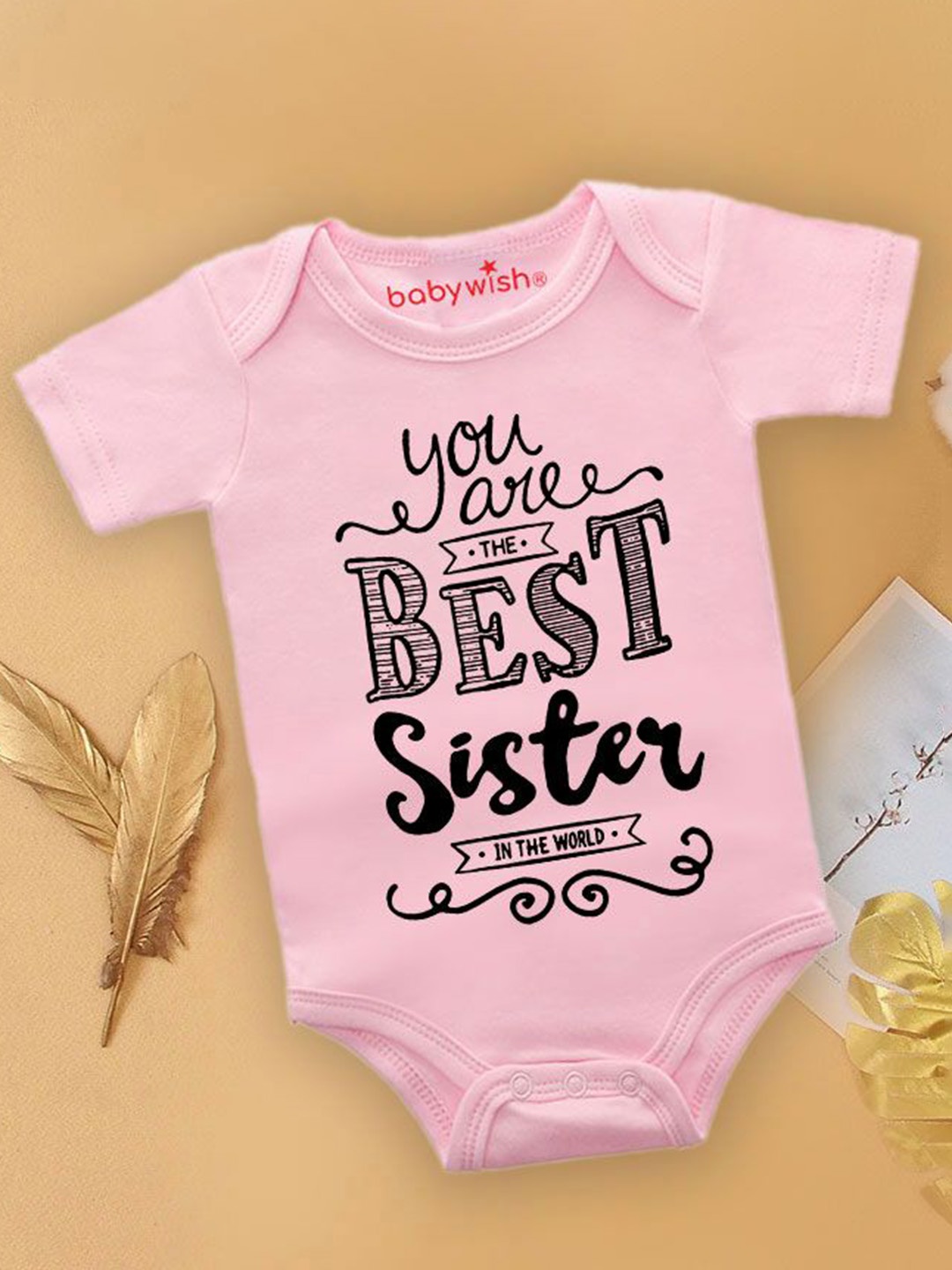 

Babywish Infants Printed Cotton Bodysuit, Pink