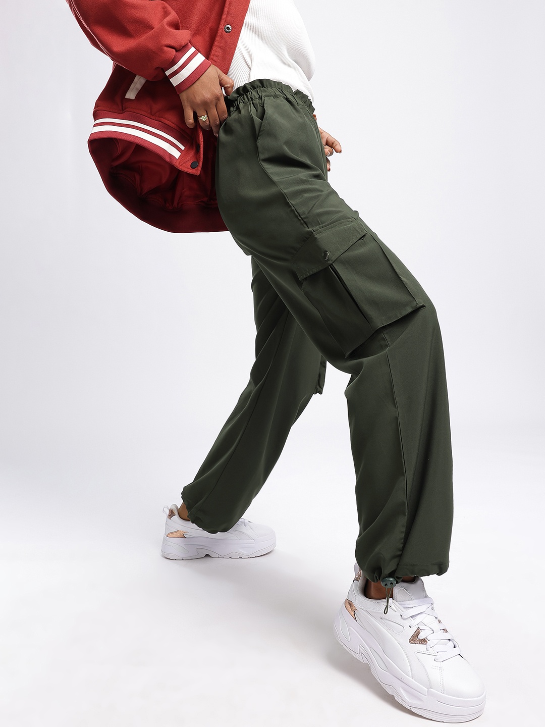 

DressBerry Women Basics Couture Toggled Cargo Track Pant, Olive