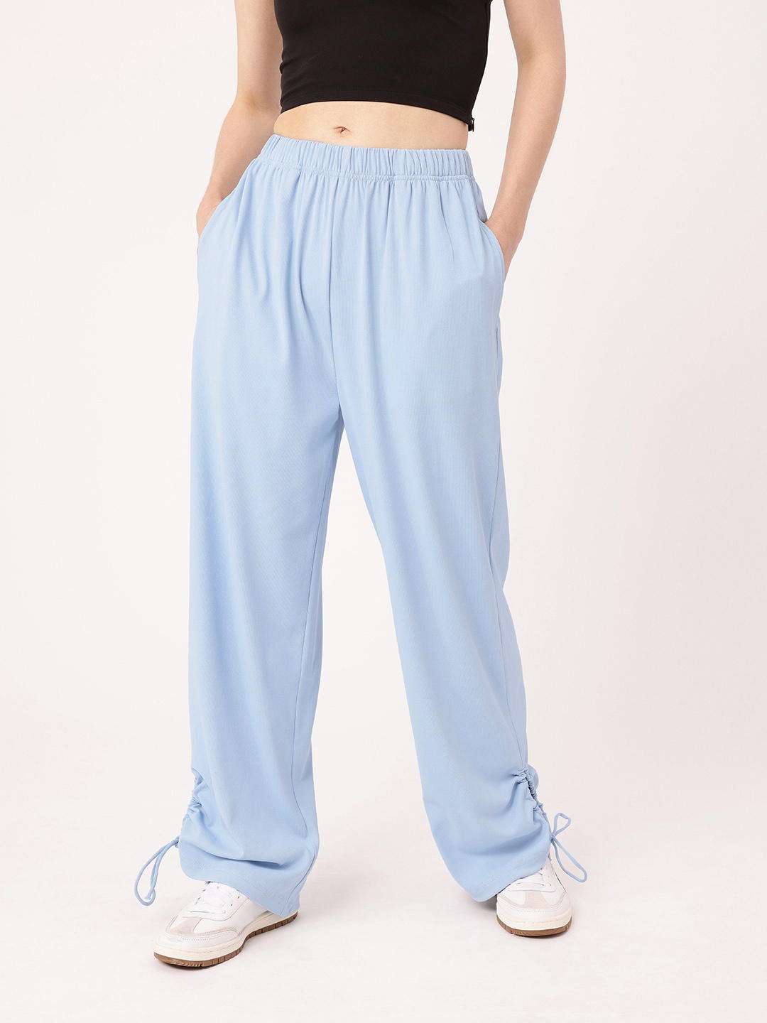 

DressBerry Women Street Glam Ribbed Tie-up Detailed Relaxed Fit Trousers, Blue