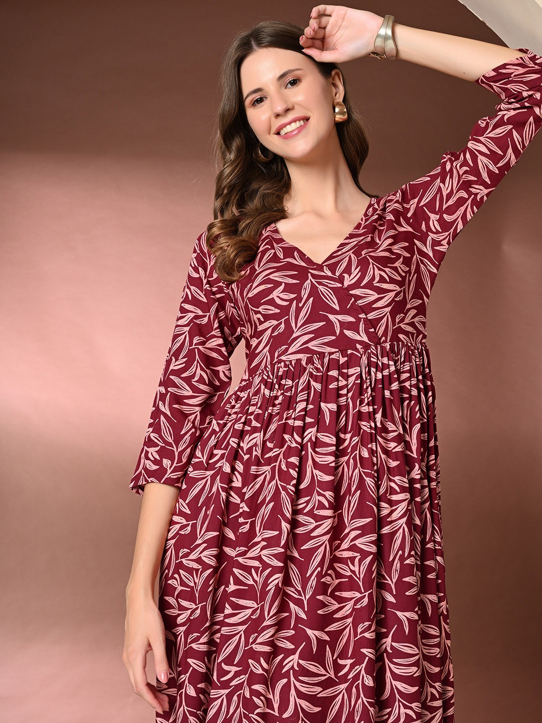 

DAEVISH Floral Printed Empire Maxi Dress, Maroon