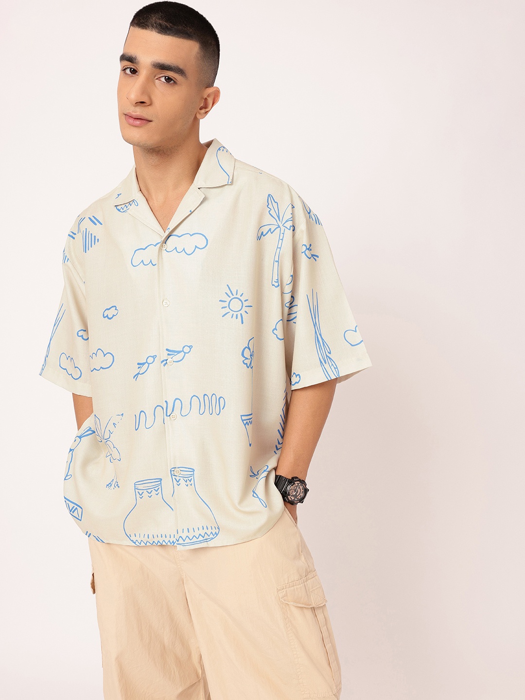 

Kook N Keech Effortless Vibe Graphic Printed Oversized Shirt, Beige