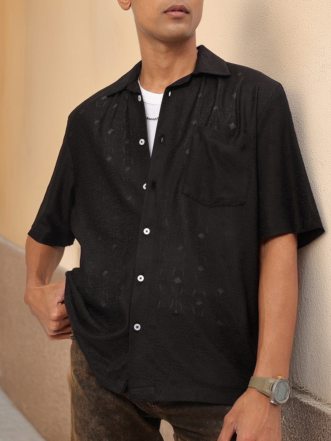 

Kook N Keech Self-Design Oversized Shirt, Black