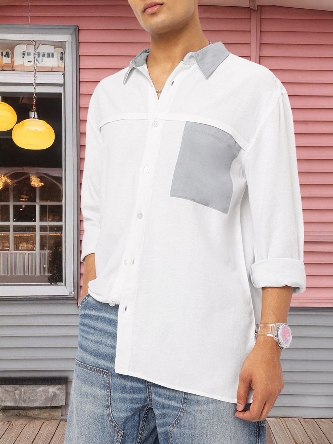 

Kook N Keech Pocket Power Contrast Pocket Shirt, White